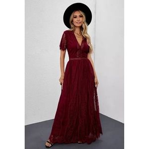 Plus Size KENZIE Burgundy Wine Lace Maxi Dress